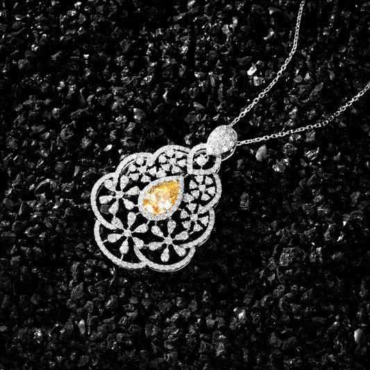 1.03ct Diamond Pendant with Drop Shape - Luxury Jewelry - Yellow Diamond Pendant