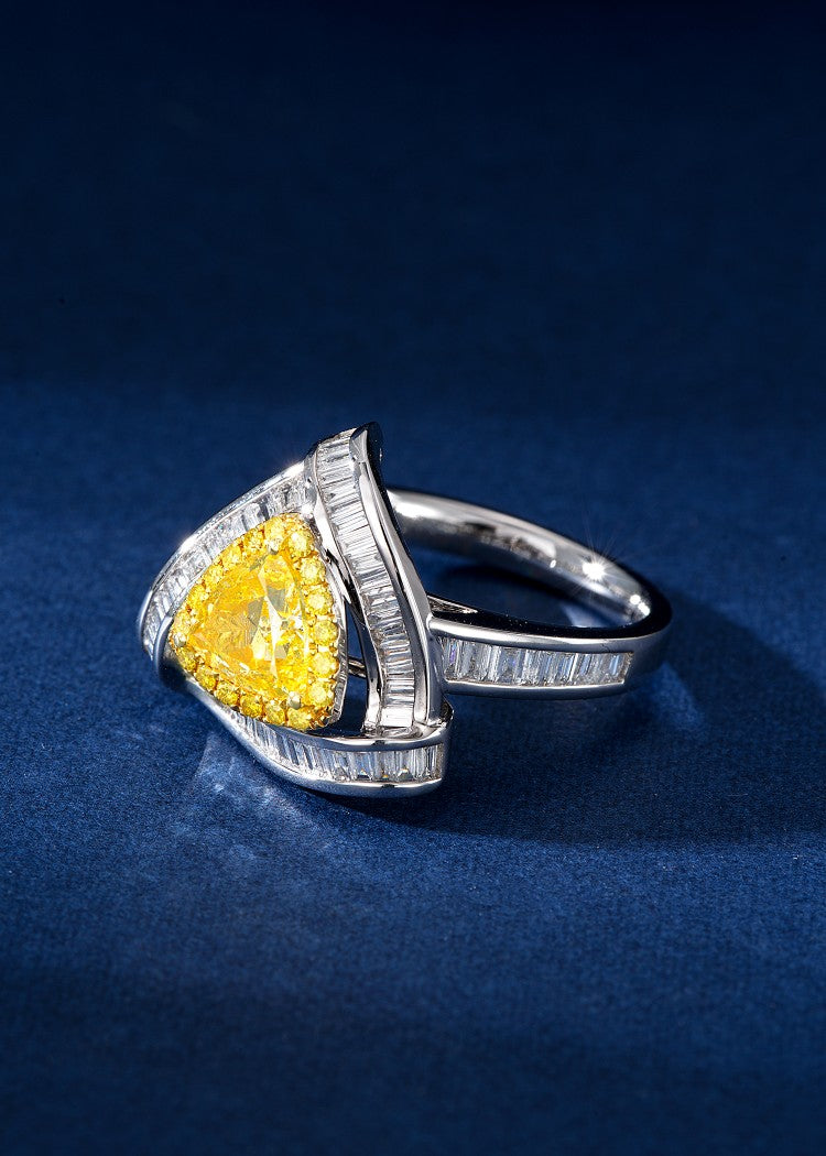 1-Carat Triangle Ring with Diamonds - Premium Jewelry - Yellow Diamond Ring