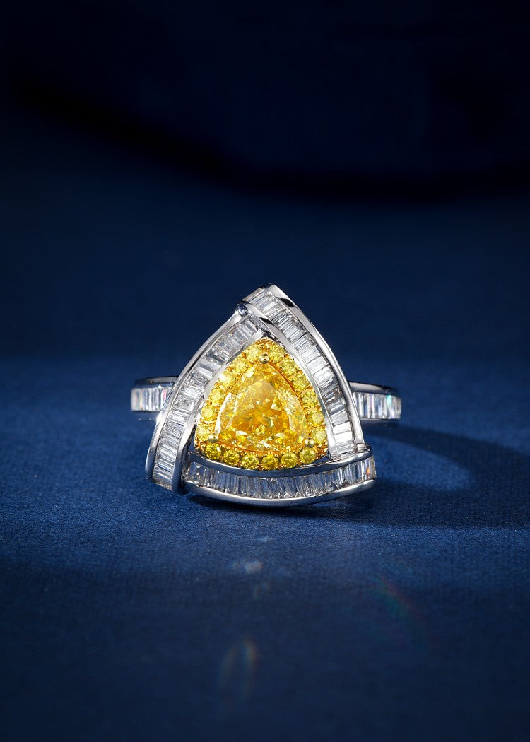 1-Carat Triangle Ring with Diamonds - Premium Jewelry - Yellow Diamond Ring