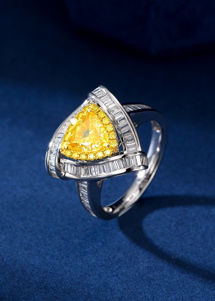 1-Carat Triangle Ring with Diamonds - Premium Jewelry - Yellow Diamond Ring