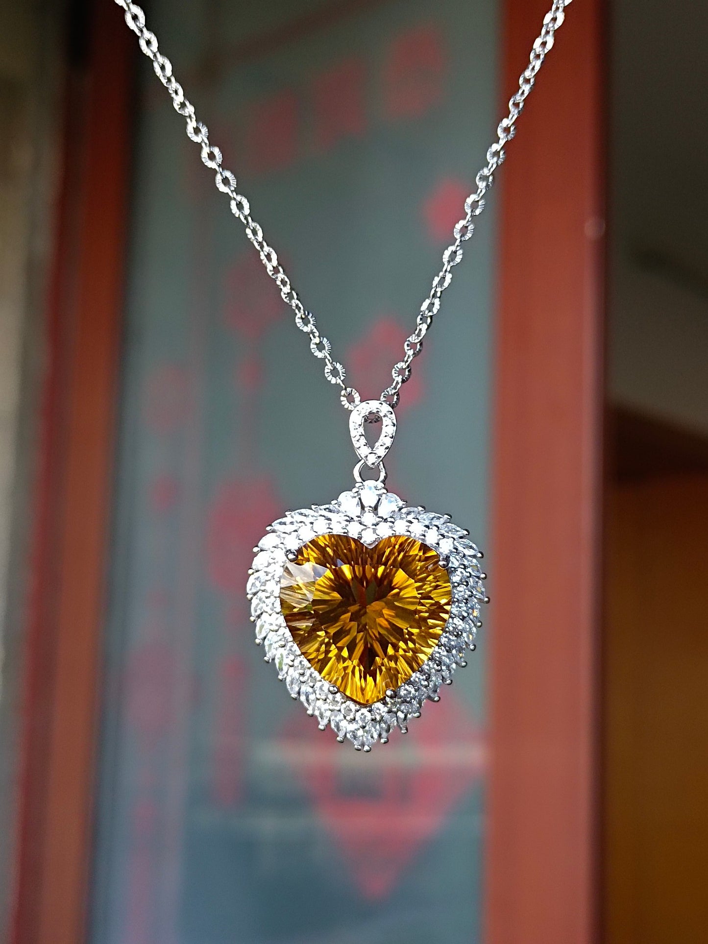 Natural Yellow Citrine Heart Pendant - Exquisite Jewelry for Your Collection