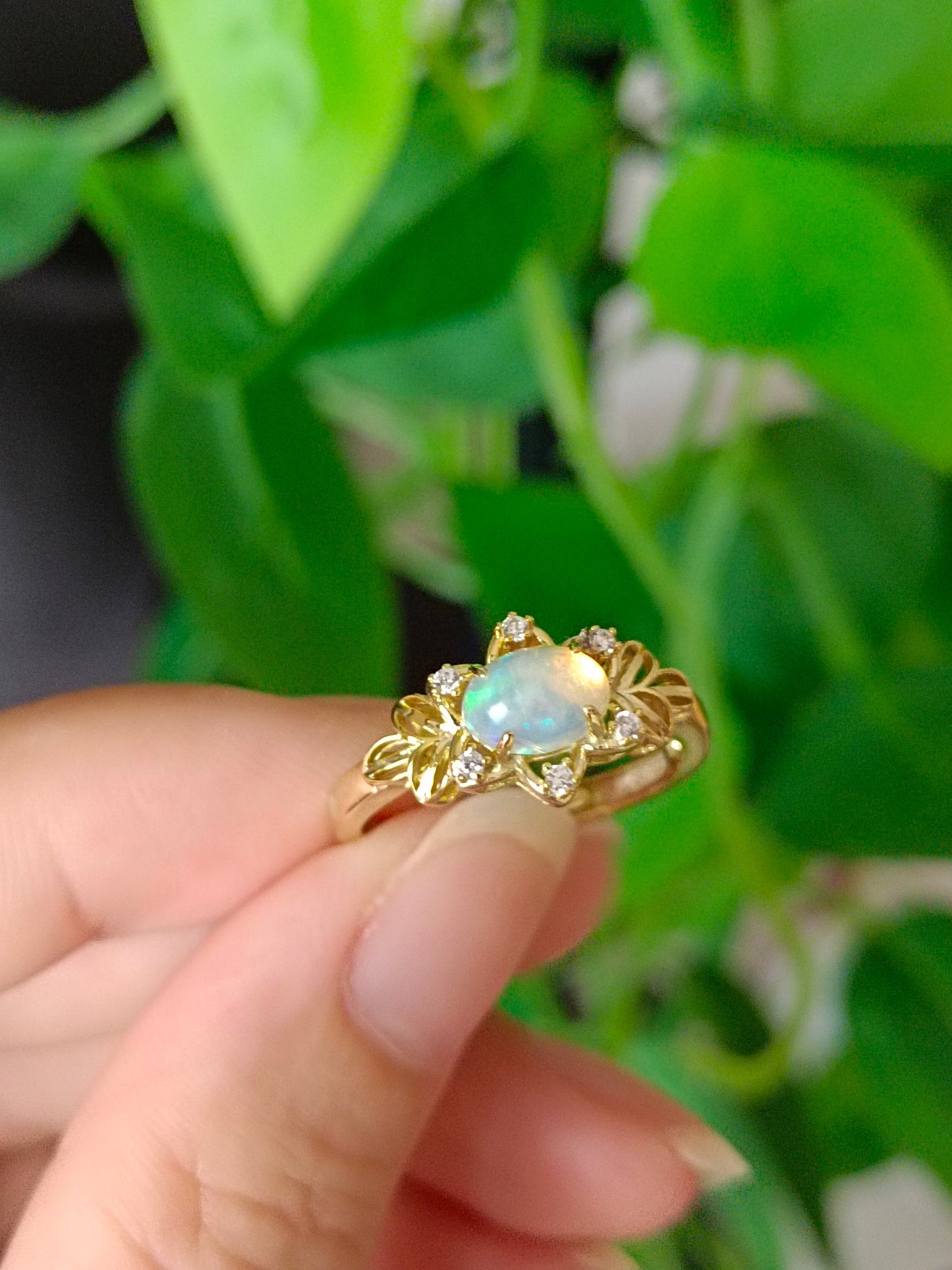 Cincin Opal Perak S925 Sterling - Barang Kemas Galactic yang Menawan