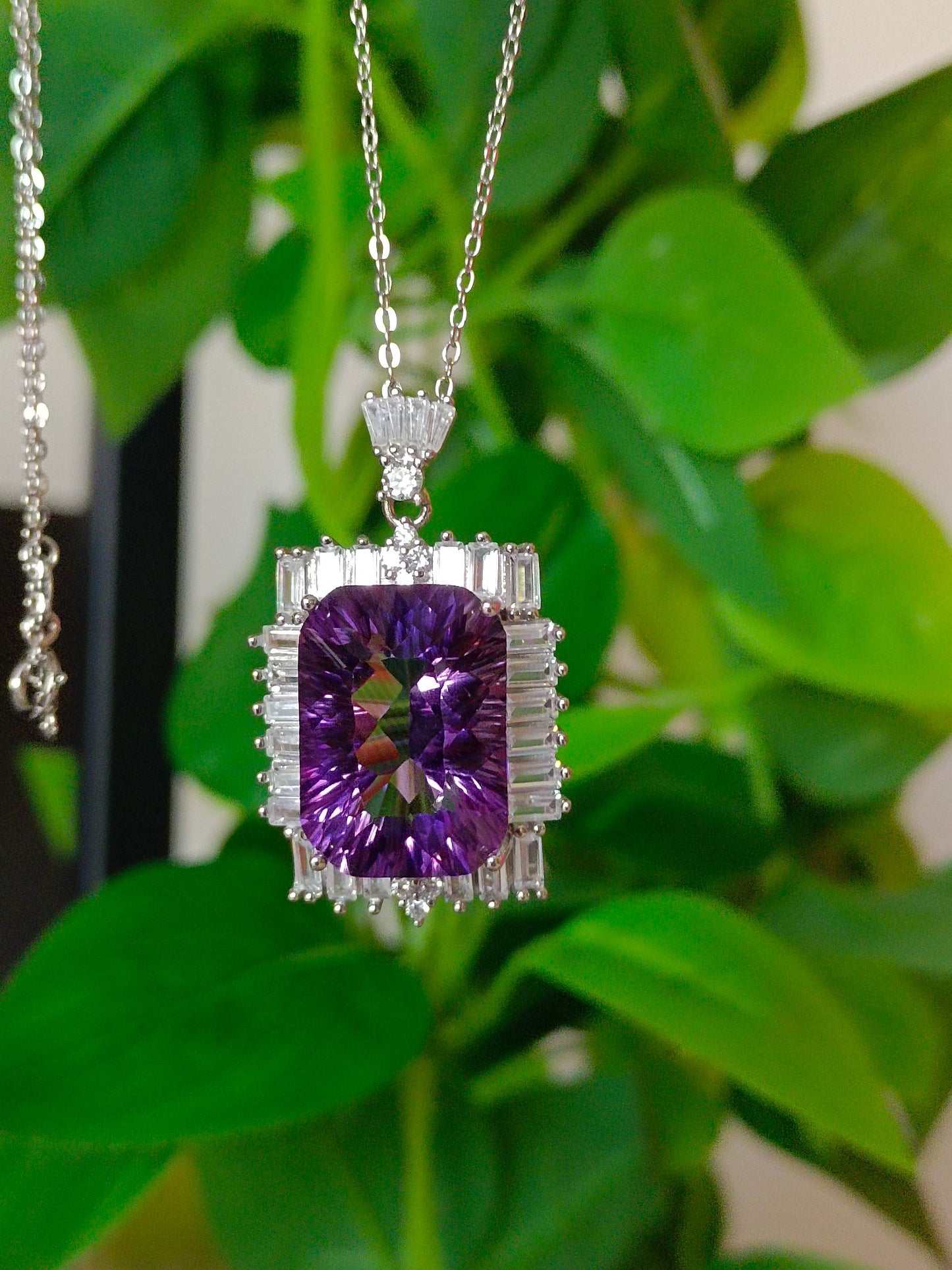 Luxurious Natural Purple Amethyst Square Pendant - Fine Jewelry