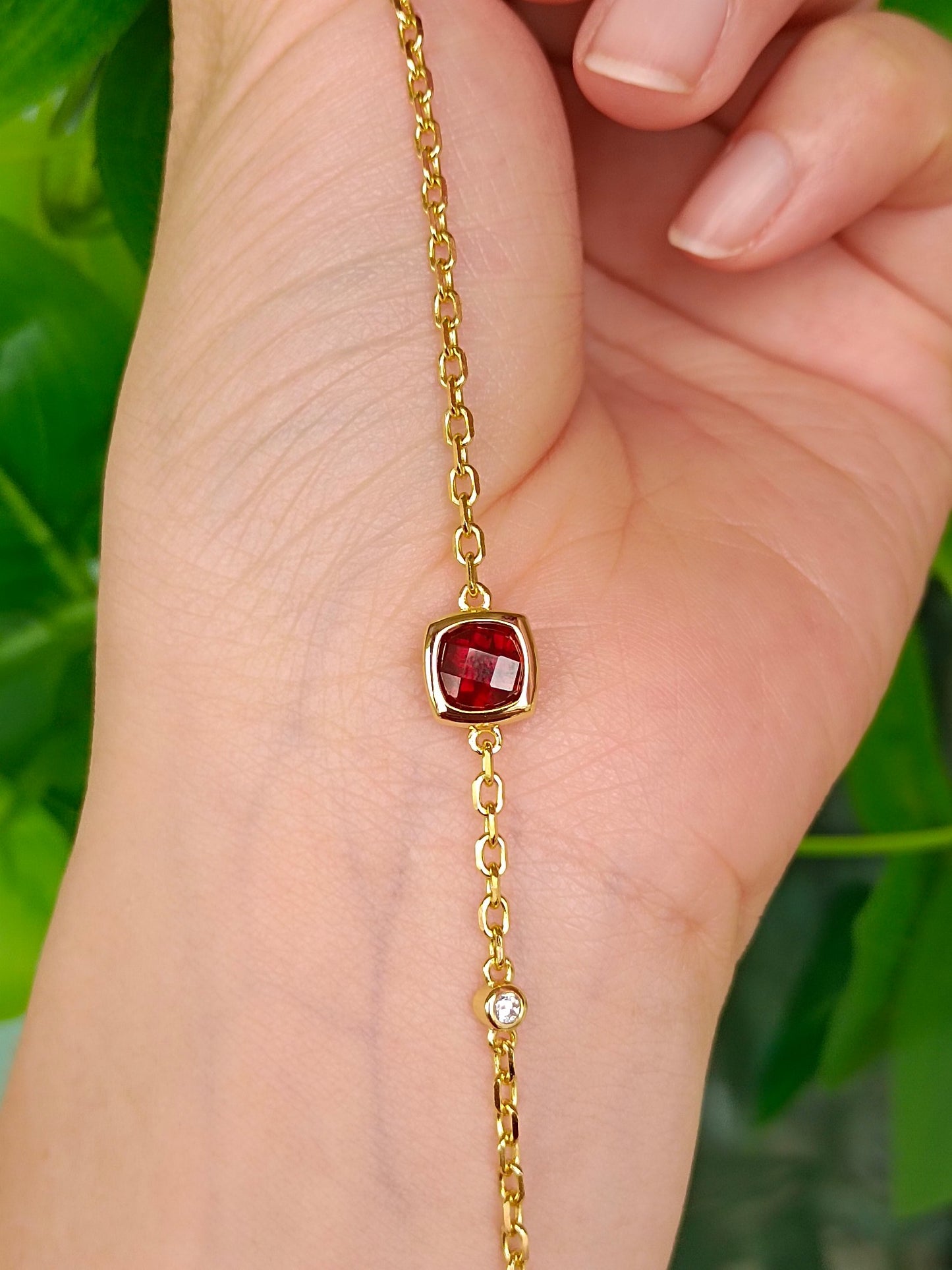 Natural Princess-Cut Garnet Bracelet - Unique Jewelry Design