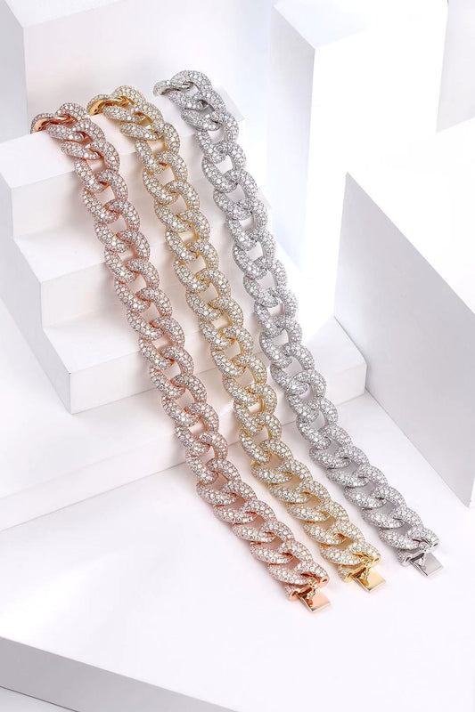 18cm K Red Gold Three-Row Diamond Bracelet - Luxurious Jewelry Piece - White Diamond Bracelet