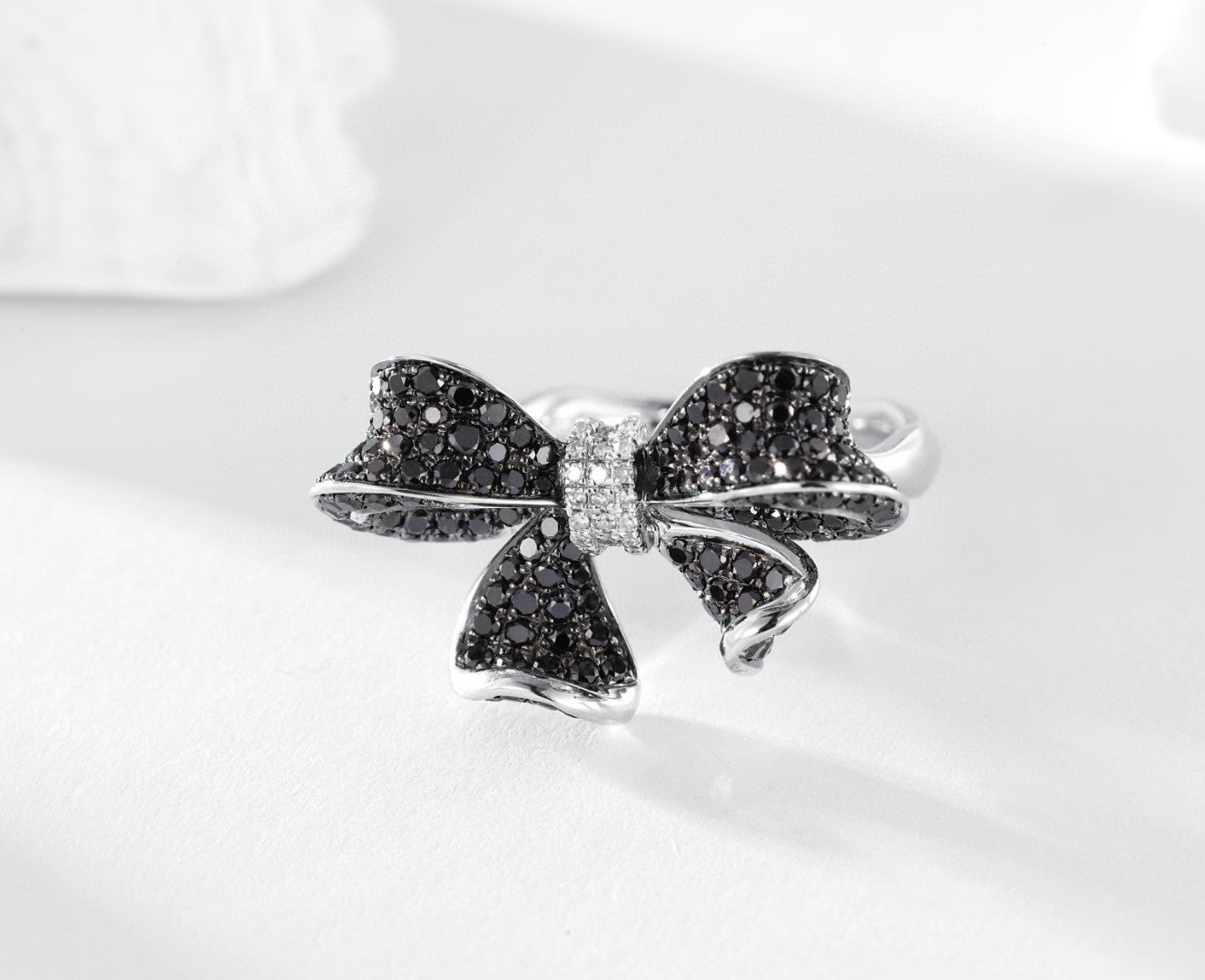 18K Black Diamond Bowknot Ring - Luxury Jewelry Collection - Black Diamond Ring