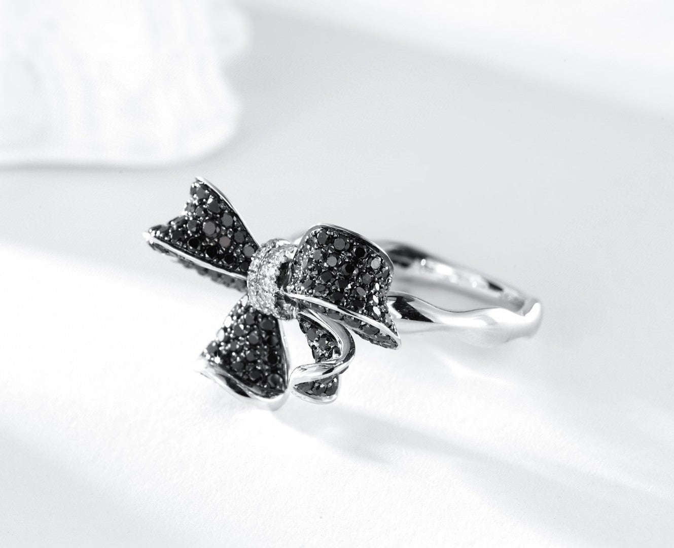 18K Black Diamond Bowknot Ring - Luxury Jewelry Collection - Black Diamond Ring