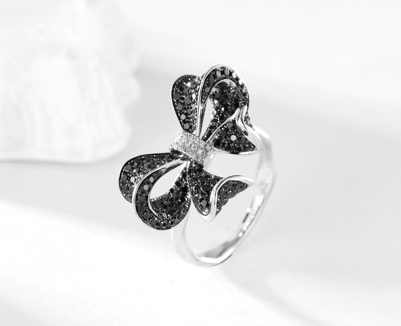 18K Black Diamond Bowknot Ring - Luxury Jewelry Collection - Black Diamond Ring