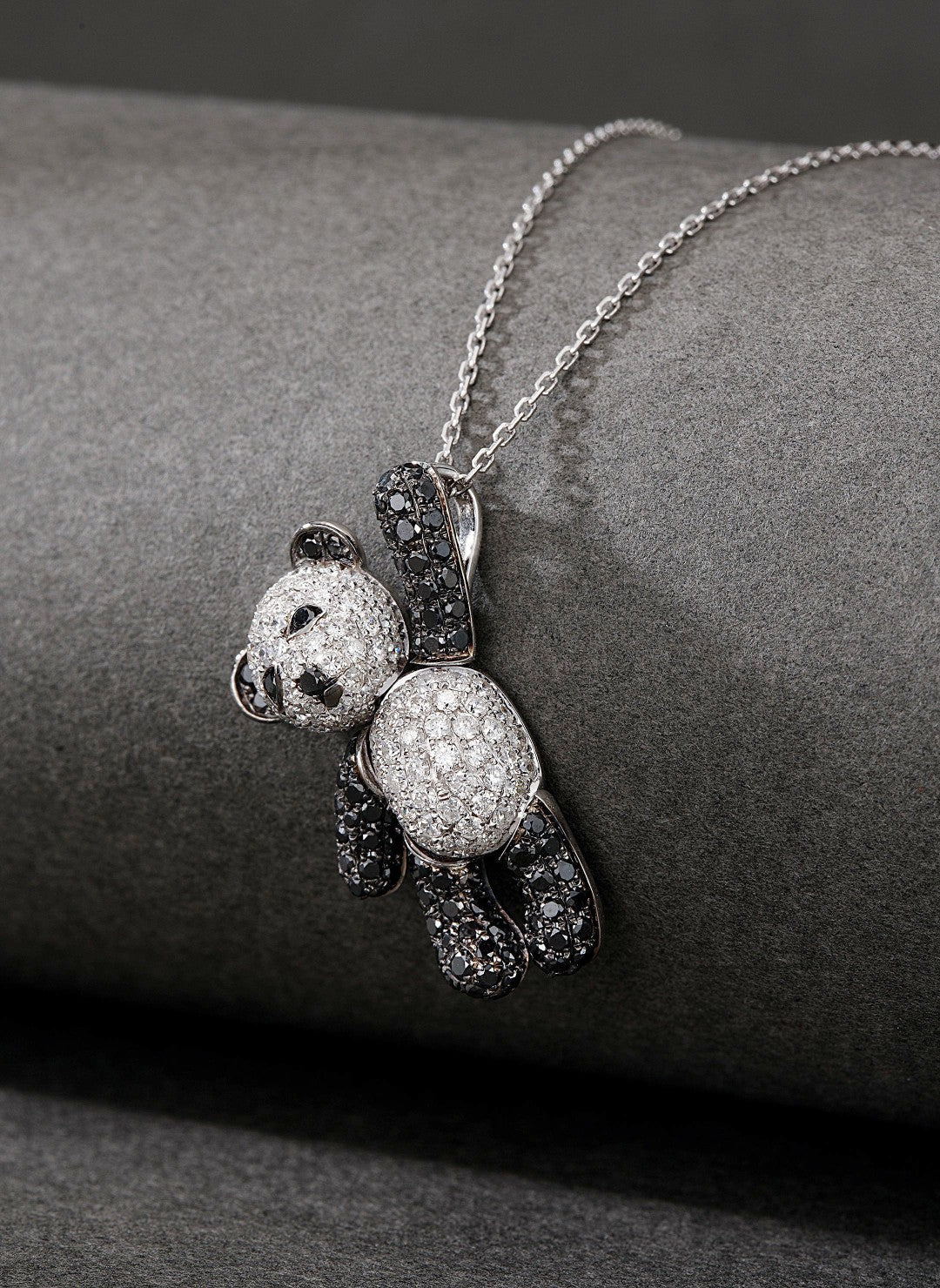 18K Black Diamond Teddy Bear Pendant Jewelry - Black Diamond Necklace