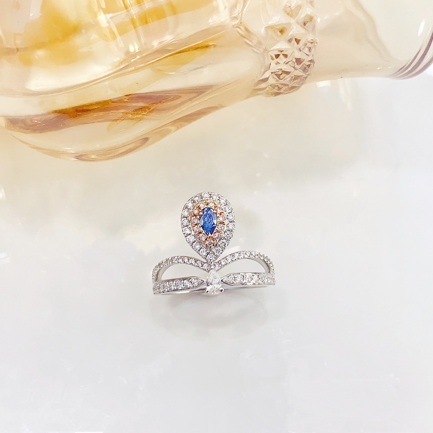 18K Blue Diamond Chaumet Crown Ring - Luxury Jewelry - Blue Diamond Ring