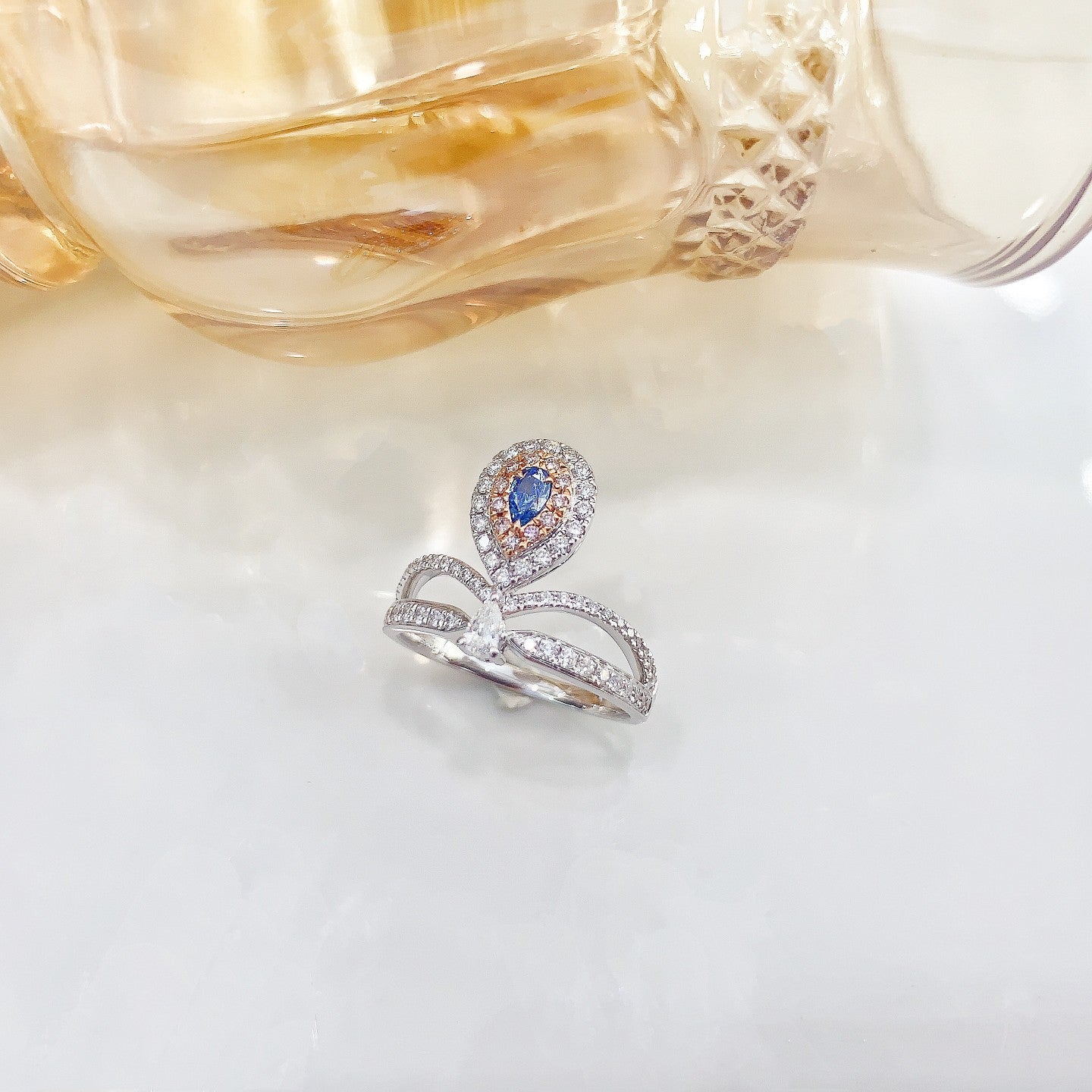 18K Blue Diamond Chaumet Crown Ring - Luxury Jewelry - Blue Diamond Ring