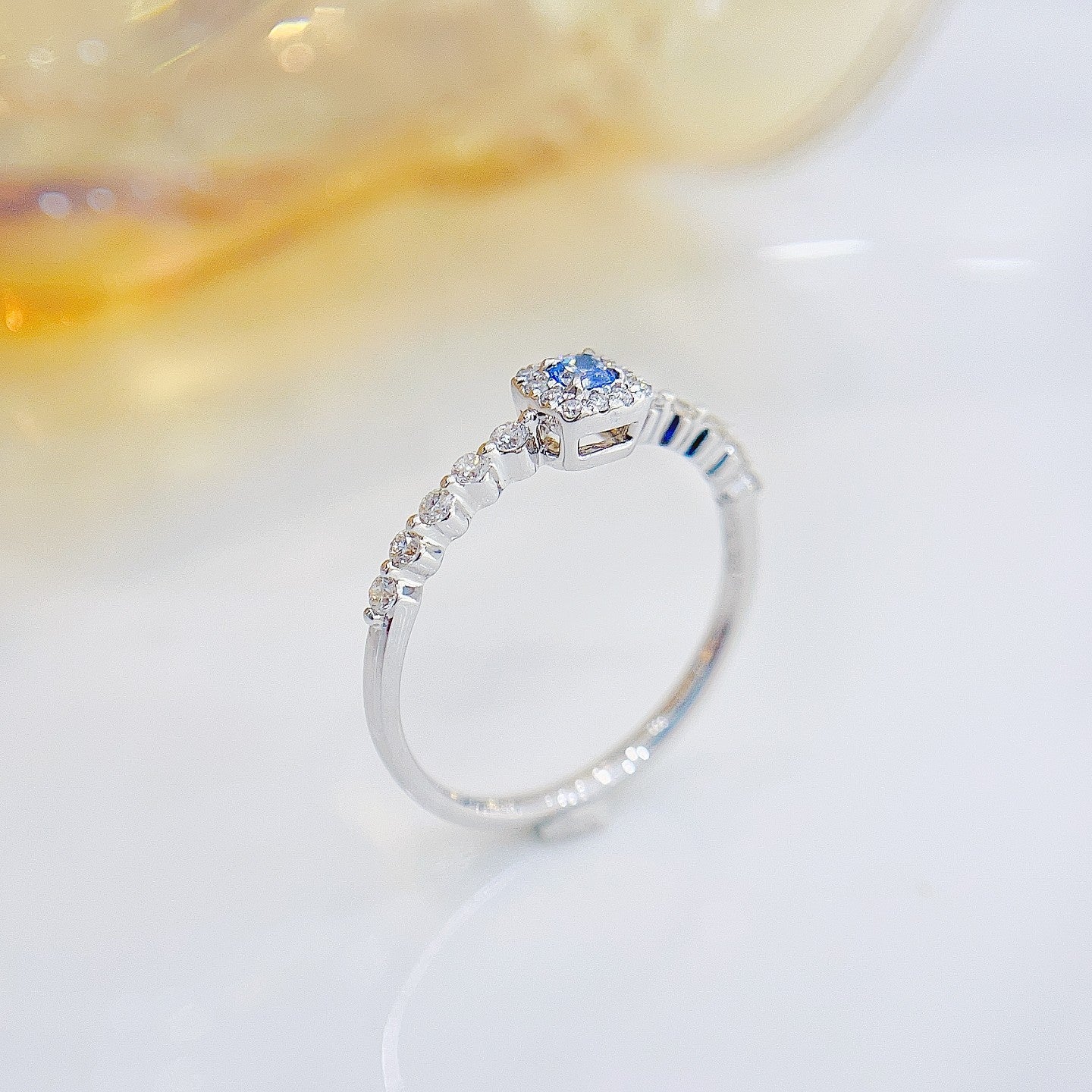 18K Blue Diamond Cushion Bubble Ring - Exquisite Jewelry Piece - Blue Diamond Ring