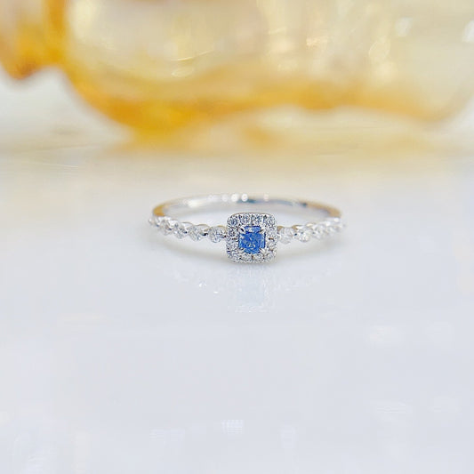 18K Blue Diamond Cushion Bubble Ring - Exquisite Jewelry Piece - Blue Diamond Ring