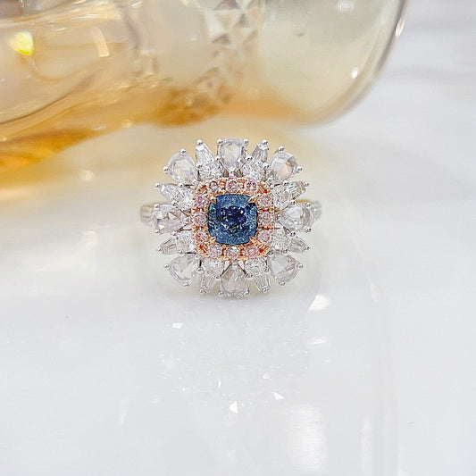 18K Blue Diamond Cushion-Cut Two-Way Wearable Jewelry - Blue Diamond Ring