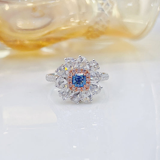 18K Blue Diamond Cushion Rose Cut Two-Way Wear Jewelry - Blue Diamond Ring