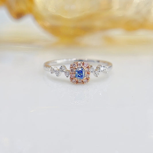 18K Blue Diamond Cushion Twist Arm Ring | Premium Jewelry - Blue Diamond Ring