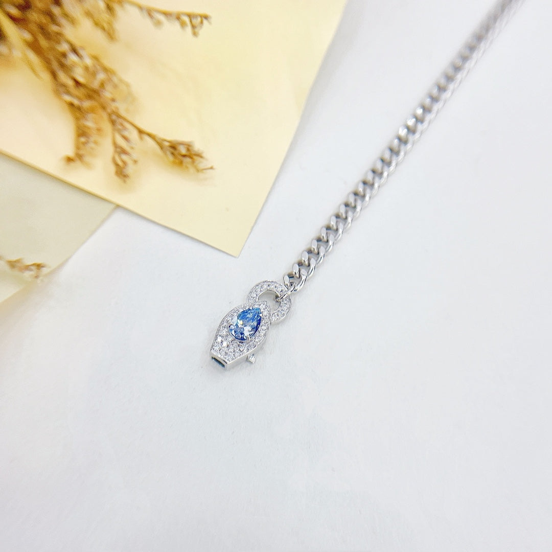 18K Blue Diamond Drop Cuban Bracelet - Luxury Jewelry - Colored Diamond Bracelet