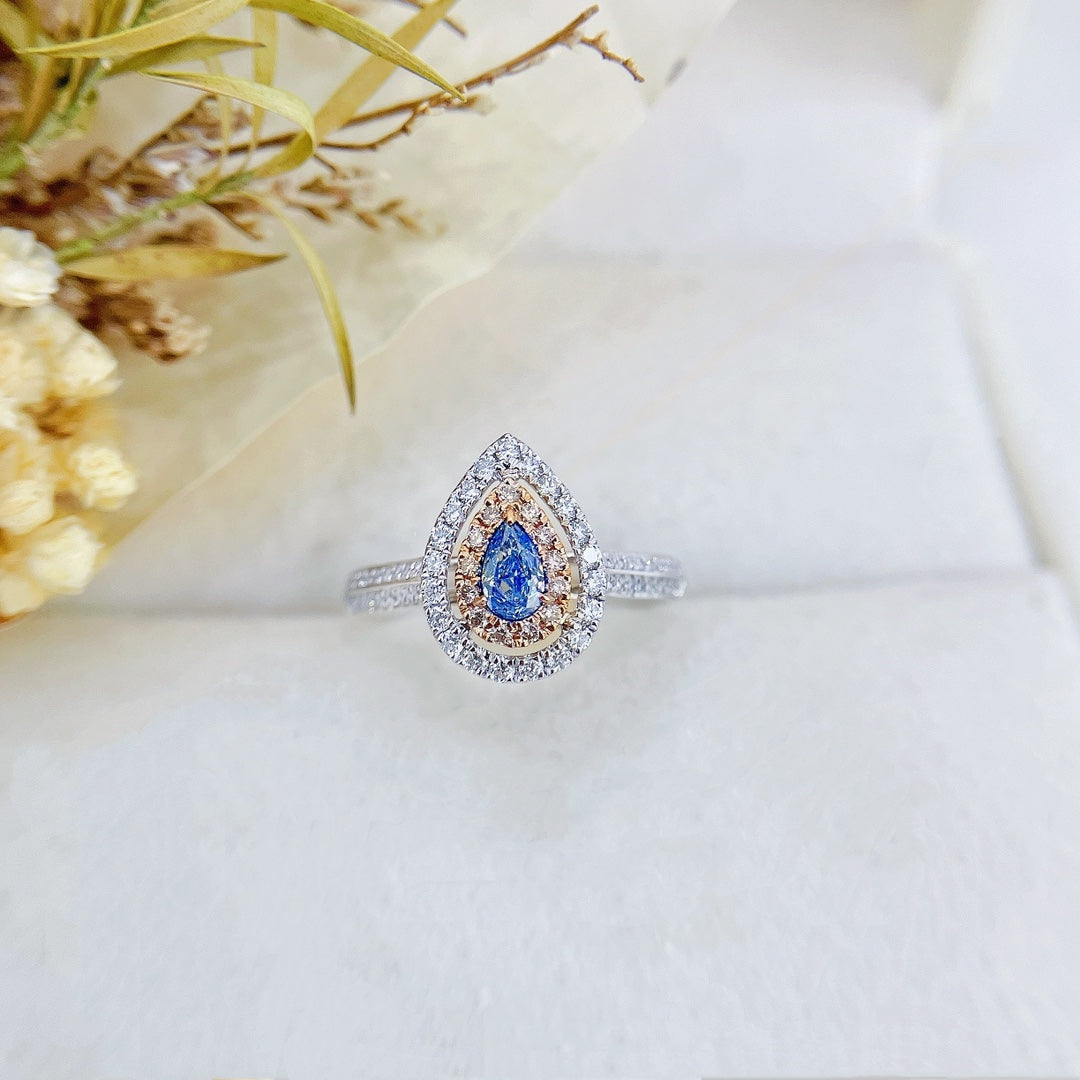 18K Blue Diamond Drop Hollow Ring - Exquisite Jewelry Piece - Blue Diamond Ring