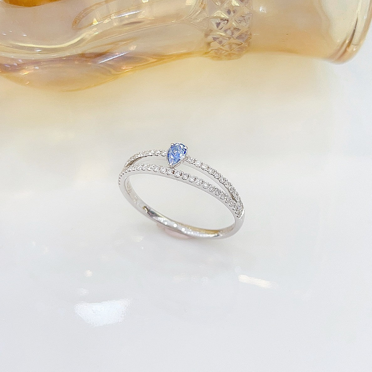 18K Blue Diamond Drop Hollow Ring | Exquisite Jewelry Piece - Blue Diamond Ring