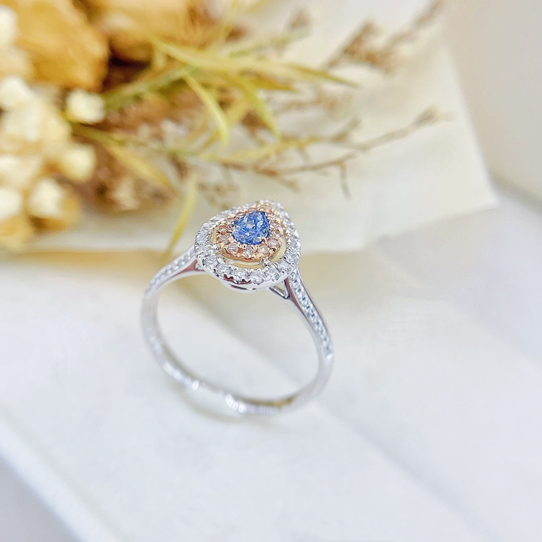 18K Blue Diamond Drop Hollow Ring - Exquisite Jewelry Piece - Blue Diamond Ring