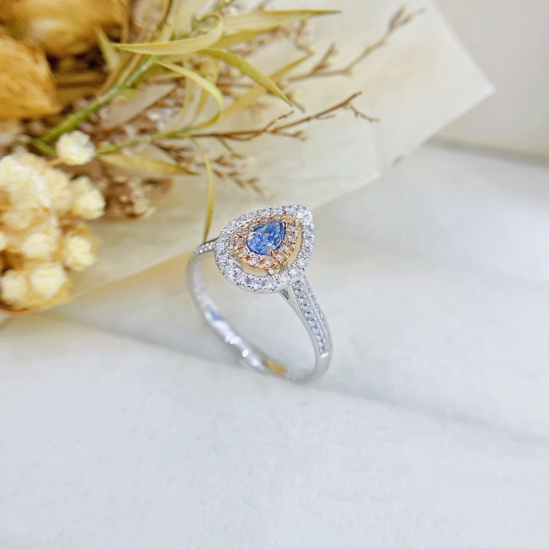 18K Blue Diamond Drop Hollow Ring - Exquisite Jewelry Piece - Blue Diamond Ring