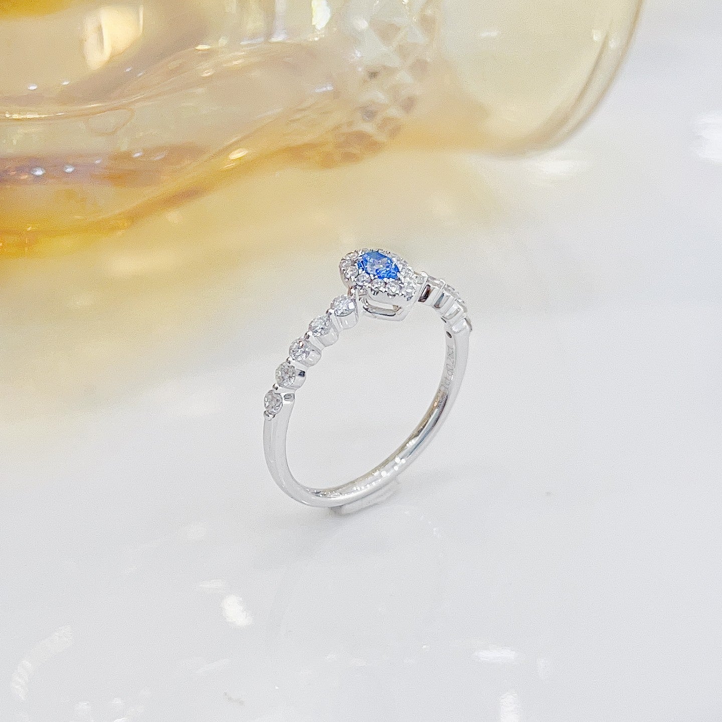 18K Blue Diamond Drop Ring with Surrounding Diamonds - Luxury Jewelry - Blue Diamond Ring