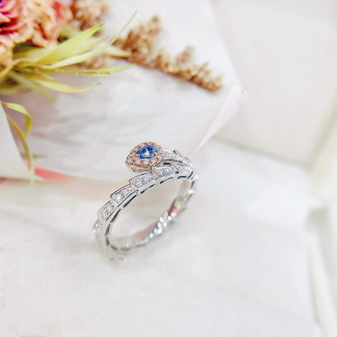 18K Blue Diamond Drop Snake Ring - Luxurious Jewelry Collection - Blue Diamond Ring