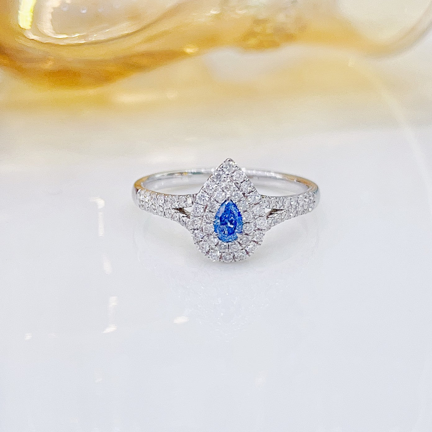 18K Blue Diamond Drop Y-Arm Ring - Luxury Jewelry Collection - Blue Diamond Ring