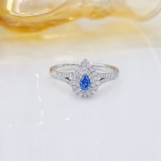 18K Blue Diamond Drop Y-Arm Ring - Luxury Jewelry Collection - Blue Diamond Ring