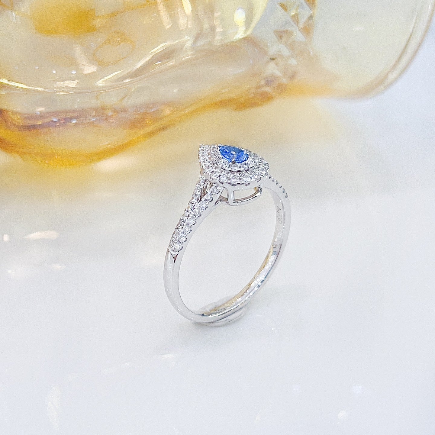 18K Blue Diamond Drop Y-Arm Ring - Luxury Jewelry Collection - Blue Diamond Ring