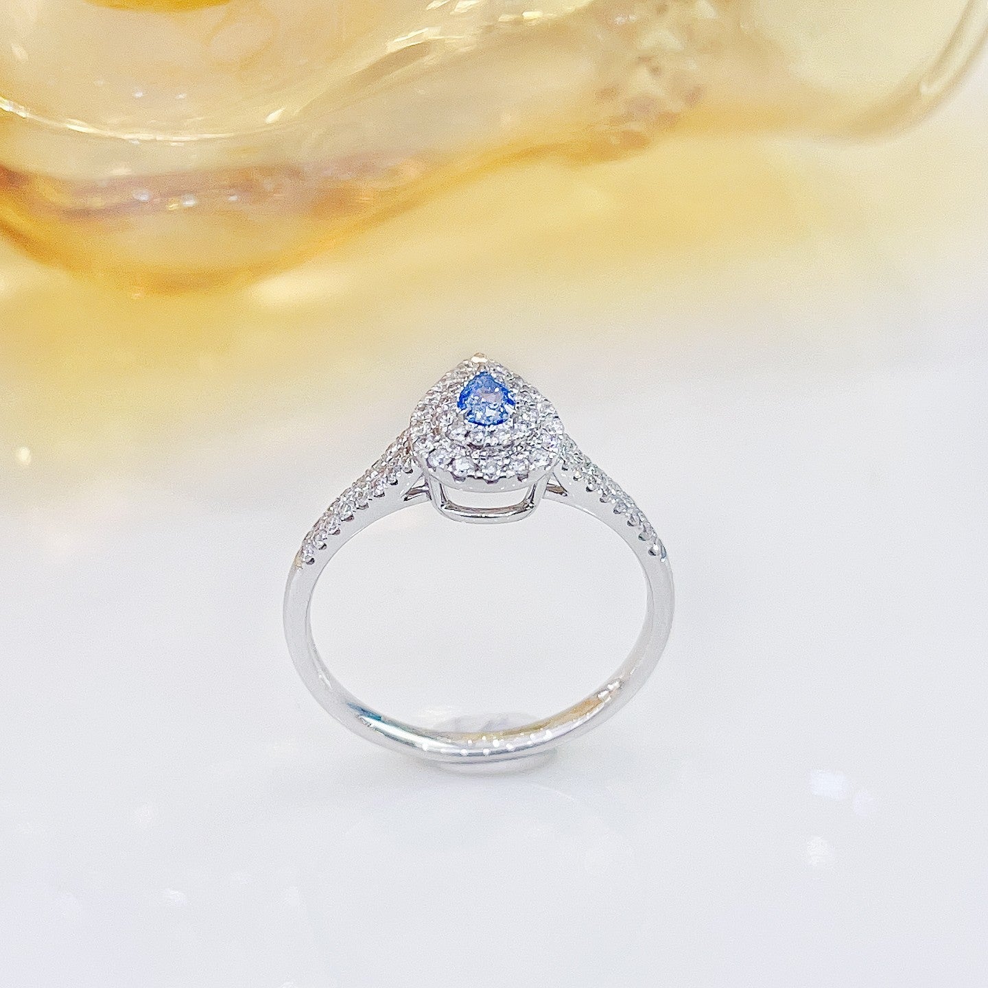 18K Blue Diamond Drop Y-Arm Ring - Luxury Jewelry Collection - Blue Diamond Ring