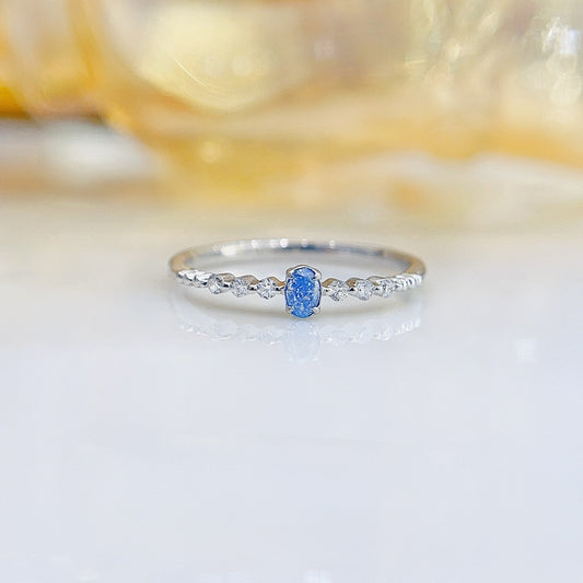 18K Blue Diamond Oval Bubble Ring - Exquisite Jewelry Piece - Blue Diamond Ring