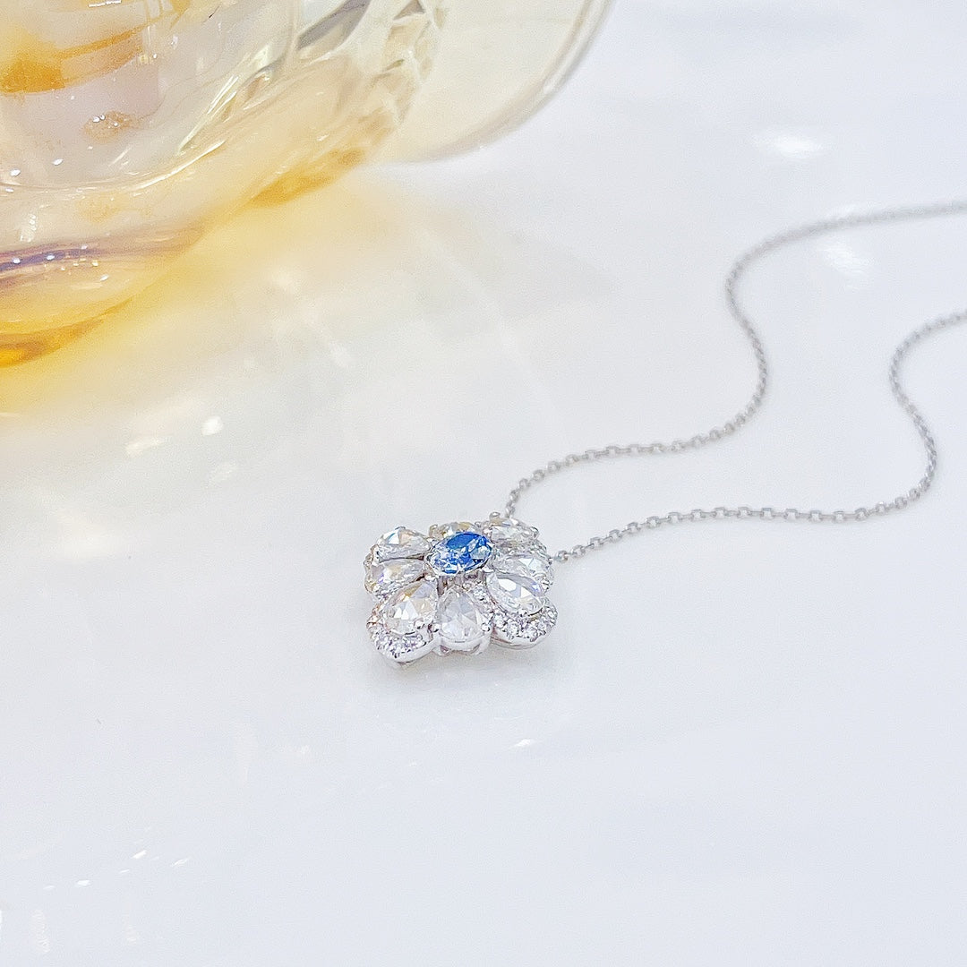 18K Blue Diamond Oval Rose Cut Necklace - Luxurious Jewelry Piece - Blue Diamond Necklace