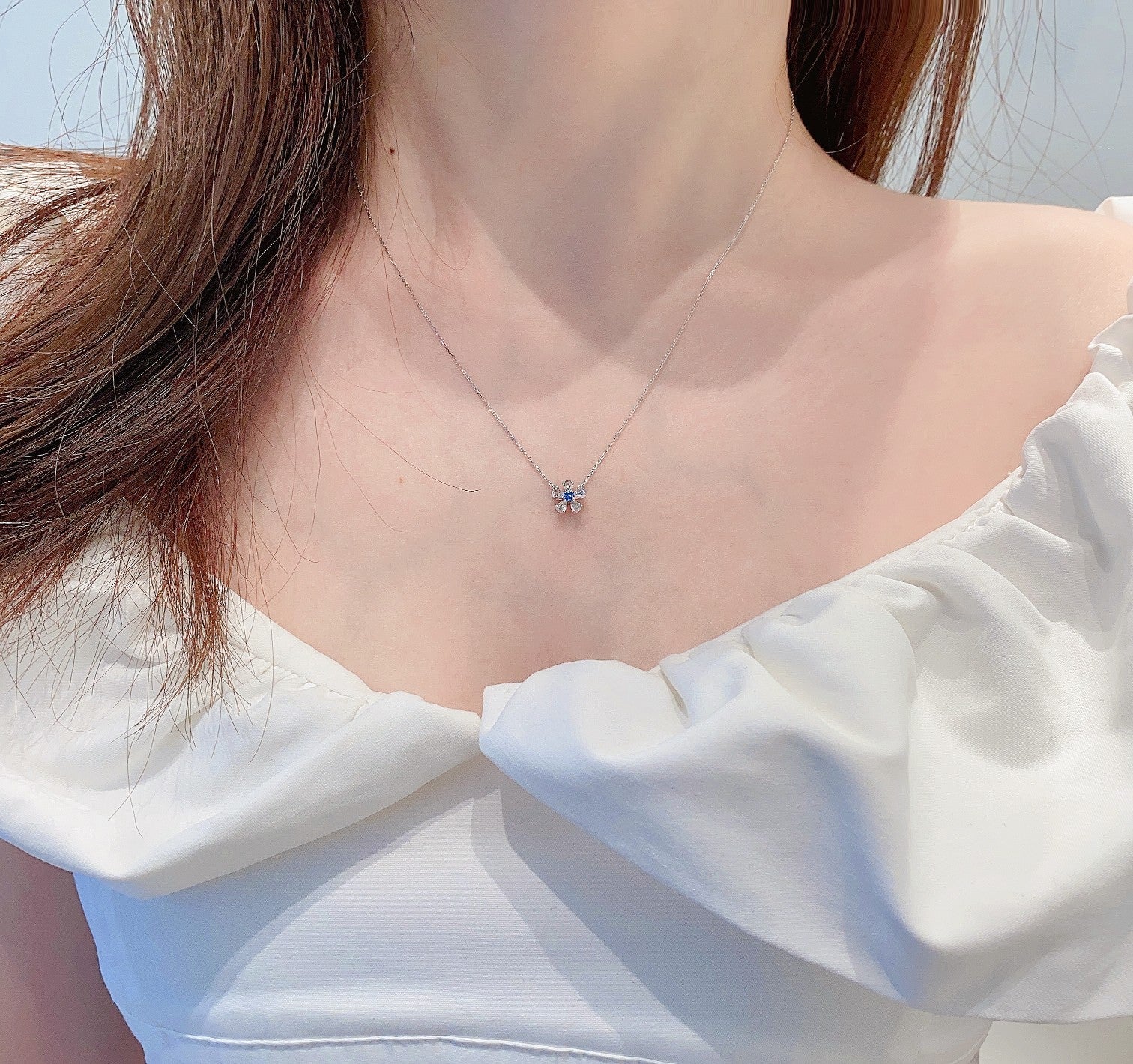 18K Blue Diamond Rose Necklace - Elegant Jewelry Piece - Blue Diamond Necklace