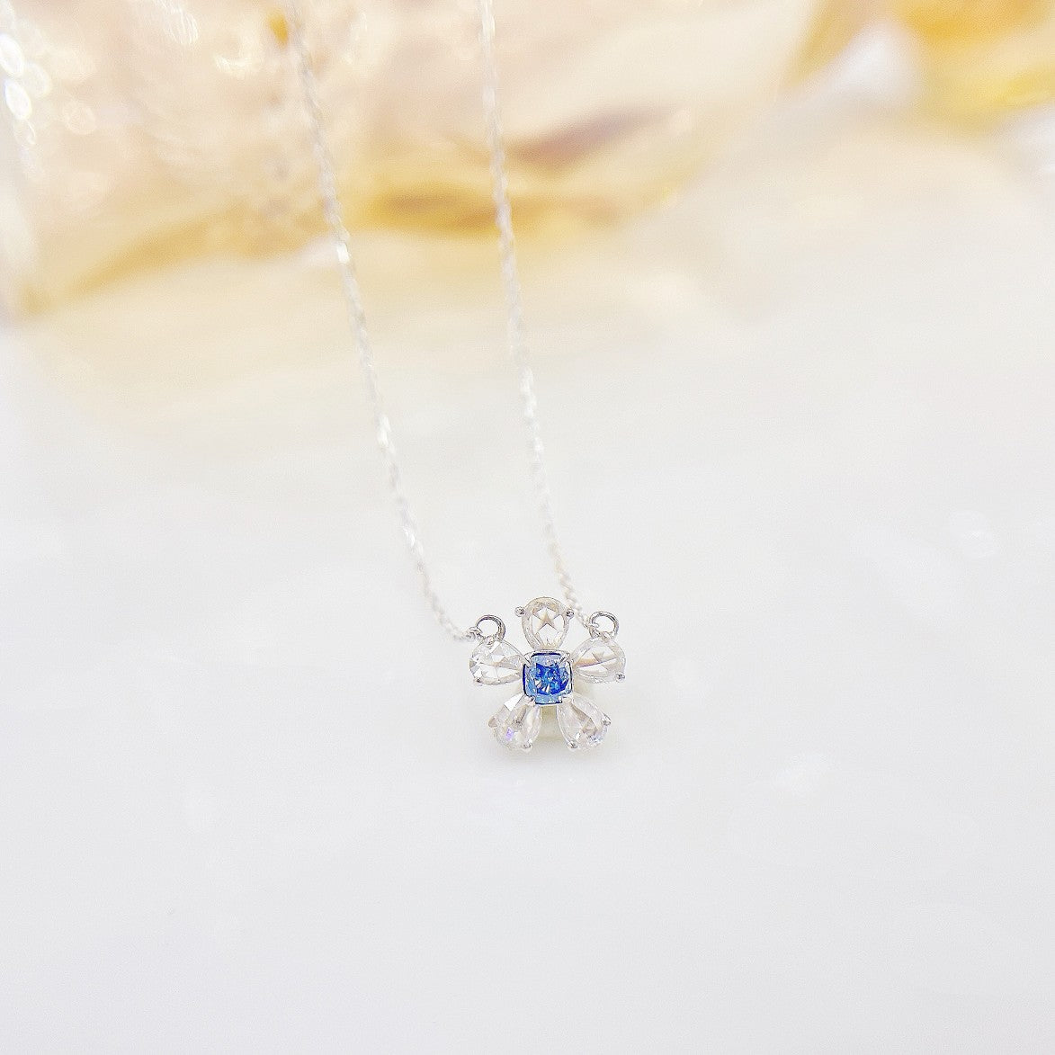 18K Blue Diamond Rose Necklace - Elegant Jewelry Piece - Blue Diamond Necklace