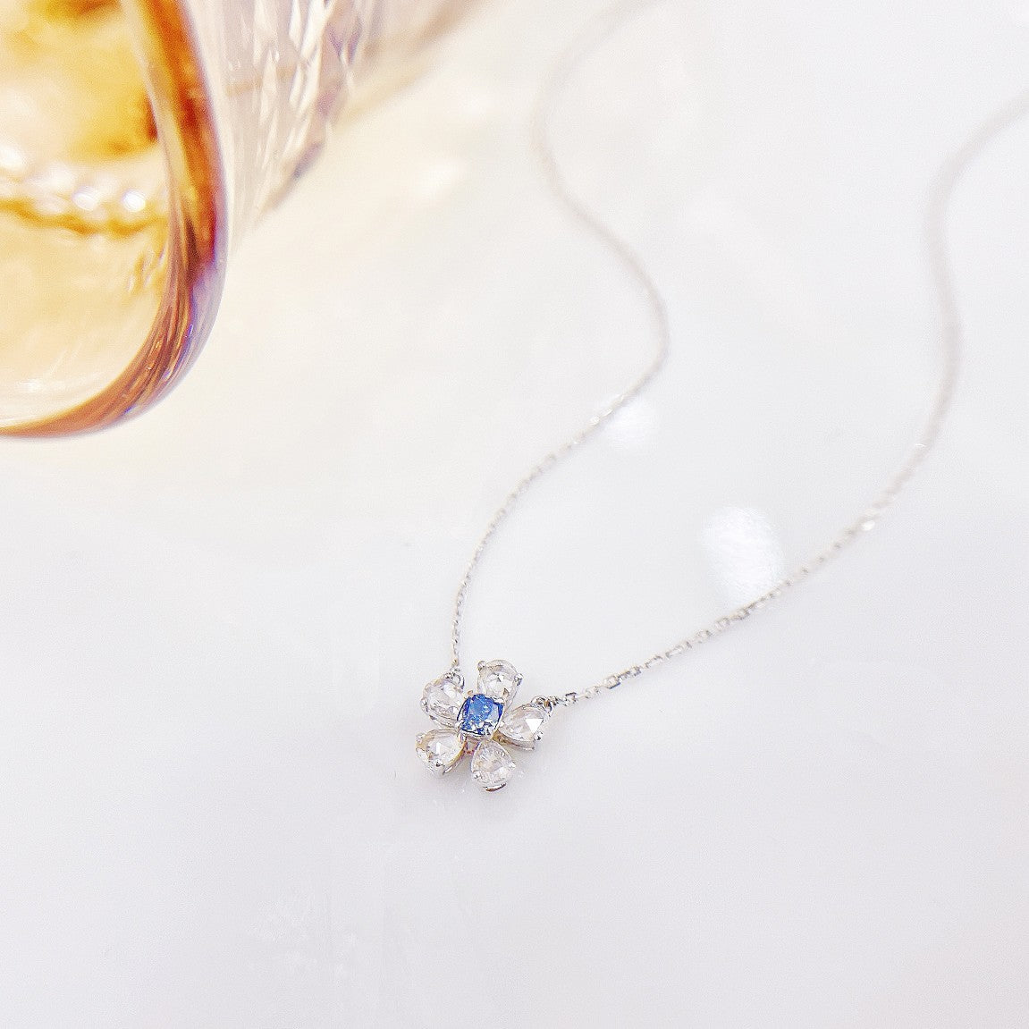 18K Blue Diamond Rose Necklace - Elegant Jewelry Piece - Blue Diamond Necklace