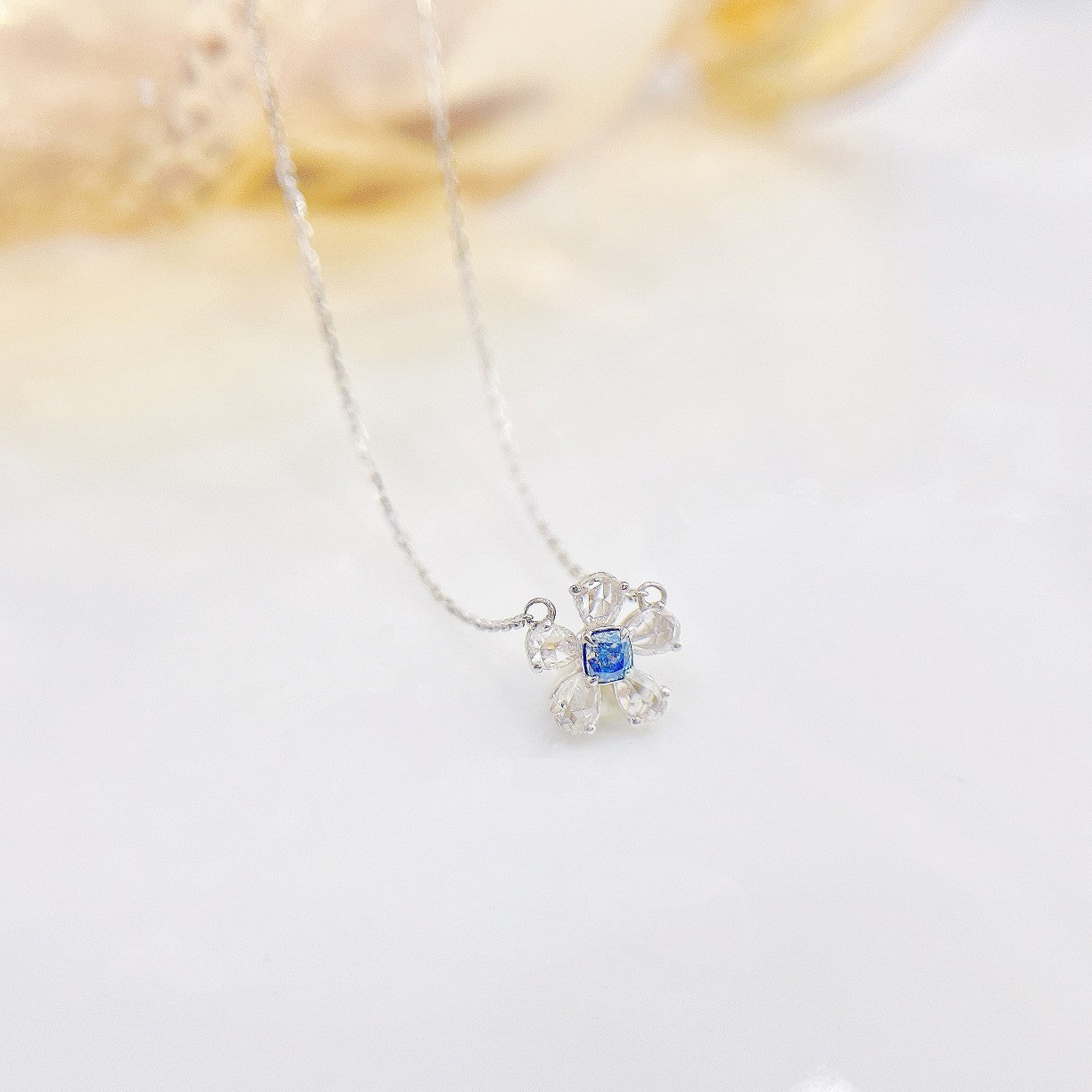 18K Blue Diamond Rose Necklace - Elegant Jewelry Piece - Blue Diamond Necklace