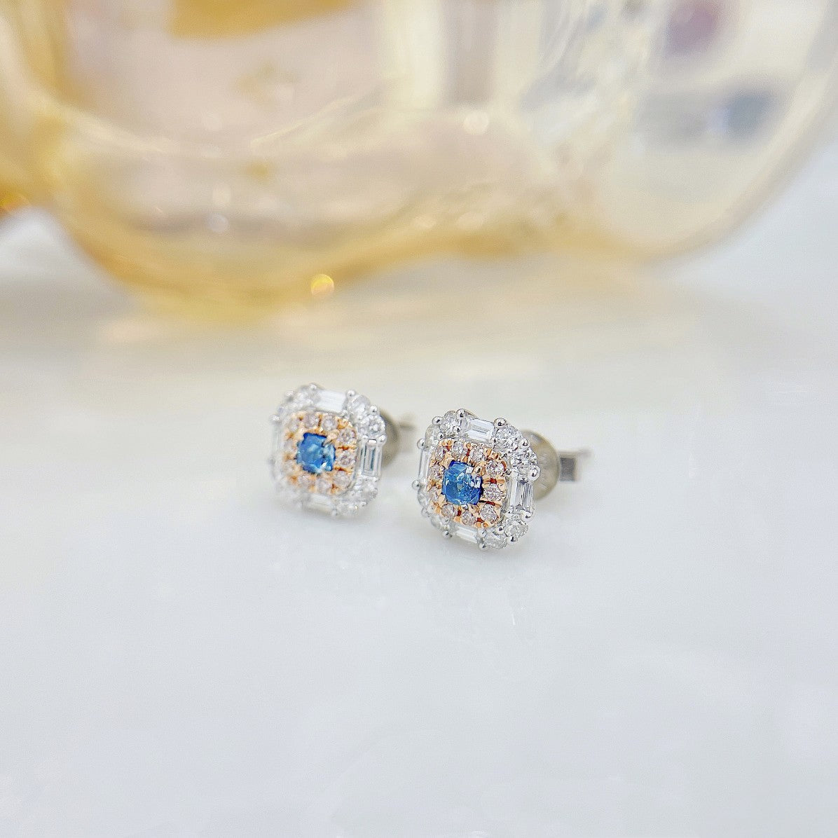 18K Blue Diamond Step-Cut Surrounded Earrings - ED001-B Jeweler.Jewelry