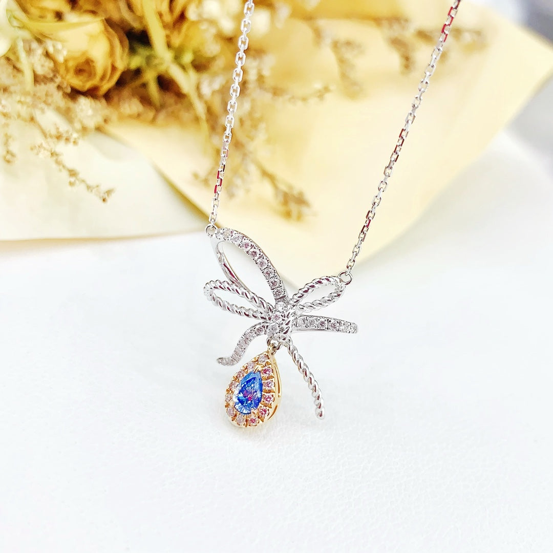 18K Blue Diamond Waterdrop Butterfly Pendant Necklace - Enchanting Jewelry - Blue Diamond Necklace