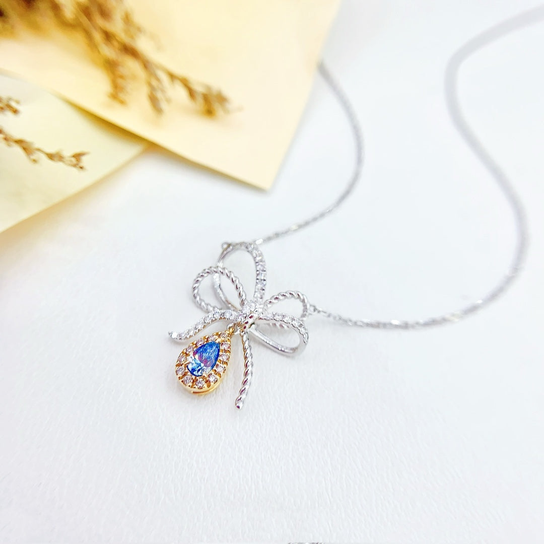 18K Blue Diamond Waterdrop Butterfly Pendant Necklace - Enchanting Jewelry - Blue Diamond Necklace