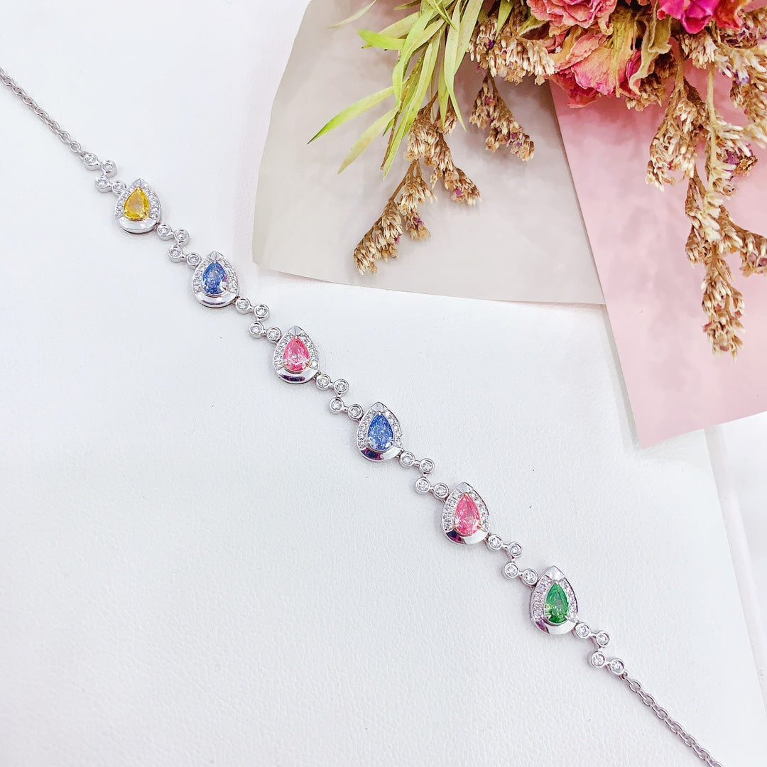 18K Color Diamond Drop Candy Bubble Bracelet - Luxurious Jewelry Piece - Colored Diamond Bracelet