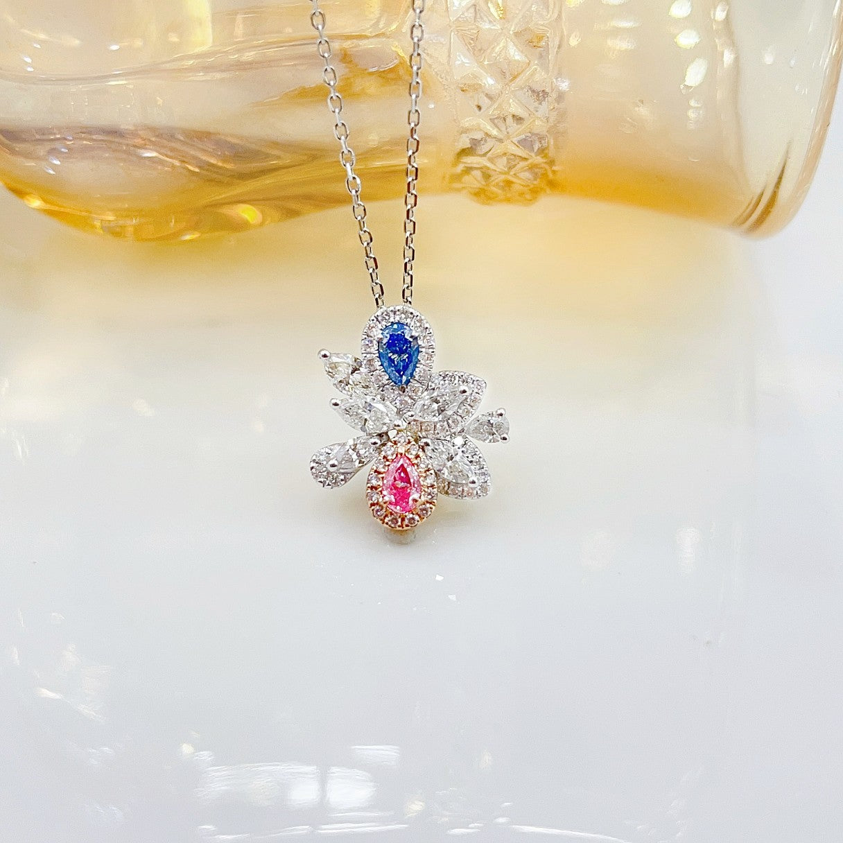 18K Colorful Diamond Drop Pendant Necklace - XL048-F - Colored Diamond Necklace