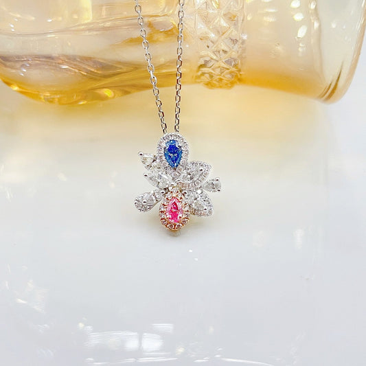 18K Colorful Diamond Drop Pendant Necklace - XL048-F - Colored Diamond Necklace