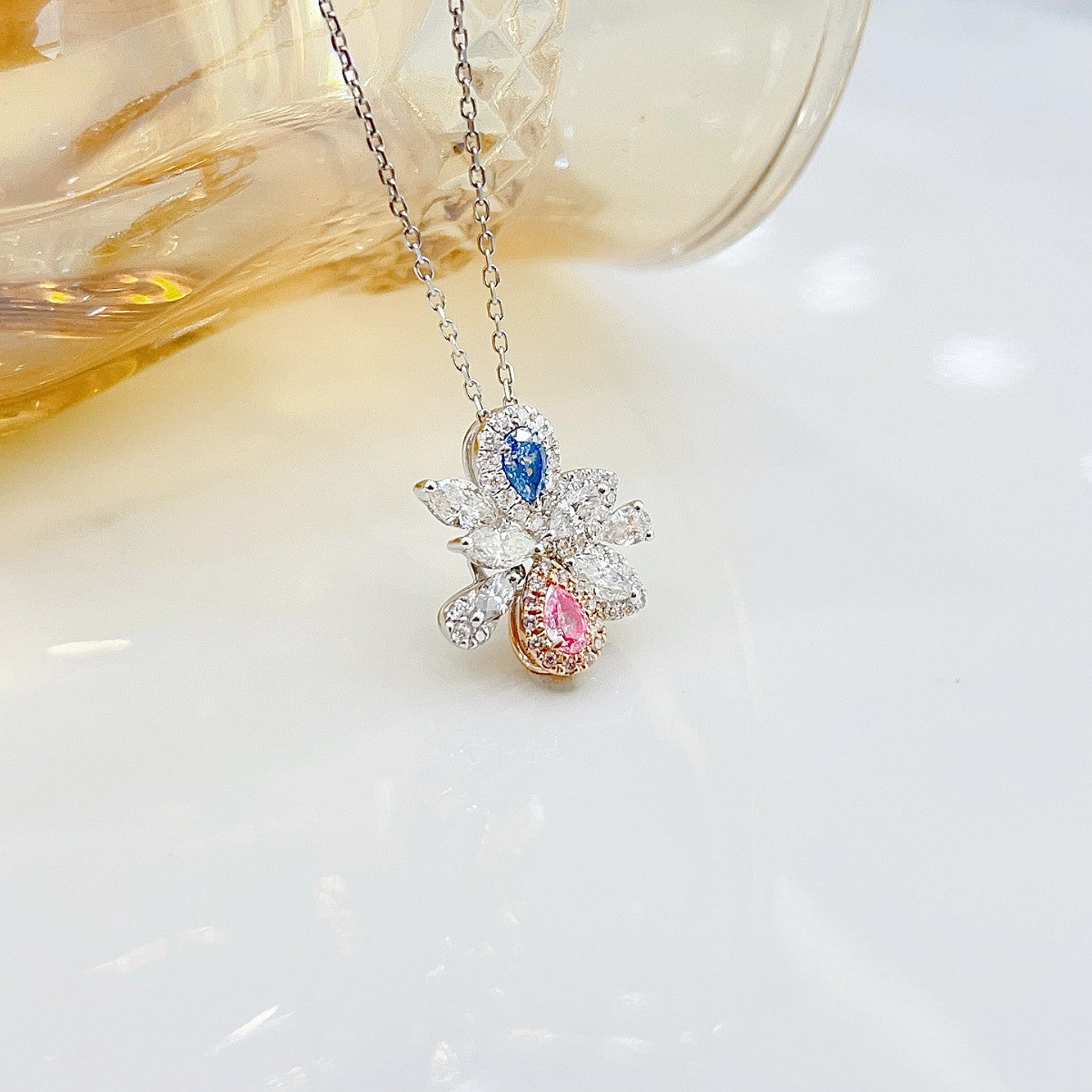 18K Colorful Diamond Drop Pendant Necklace - XL048-F - Colored Diamond Necklace