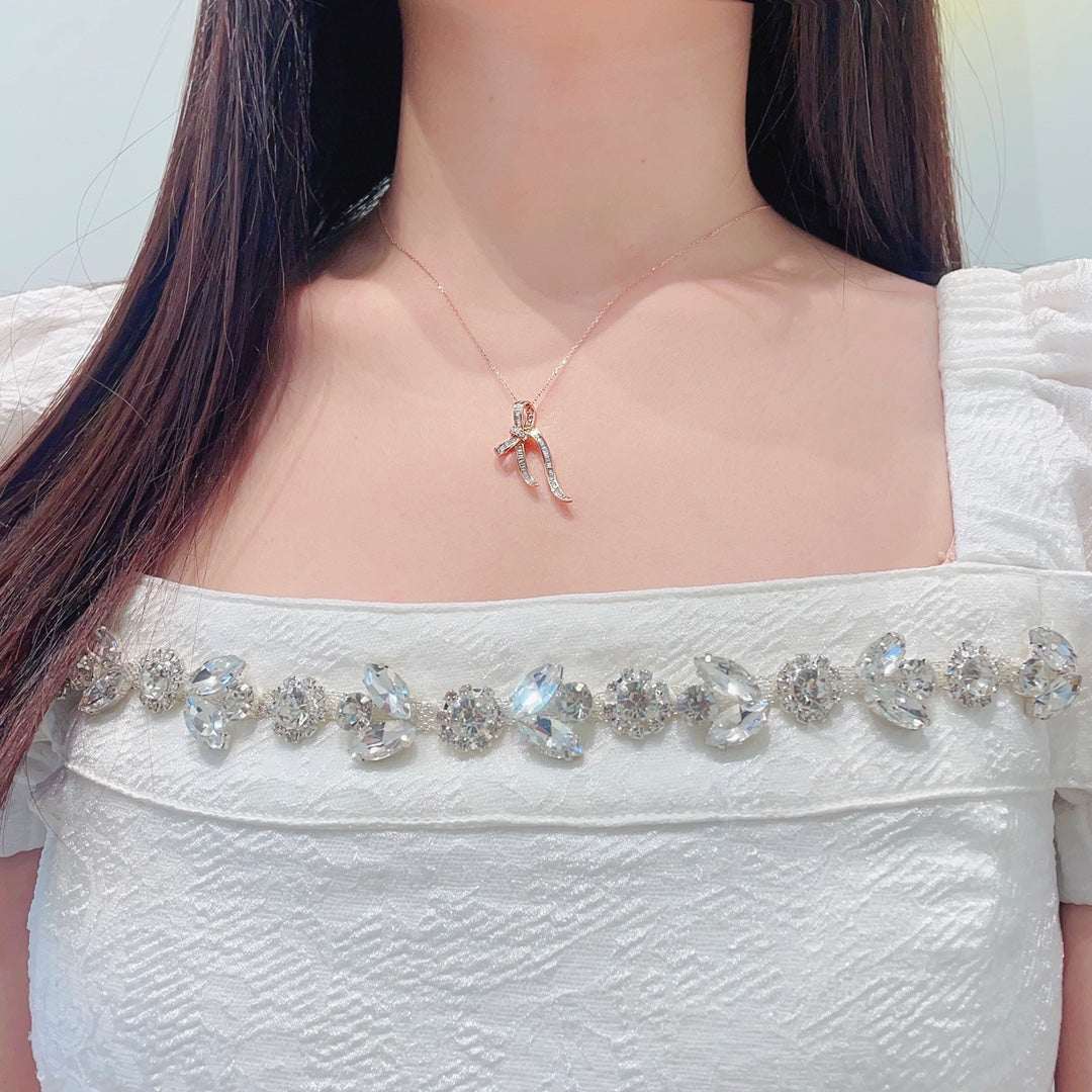 18K Diamond Bowknot Necklace - Luxury Jewelry Piece - White Diamond Necklace