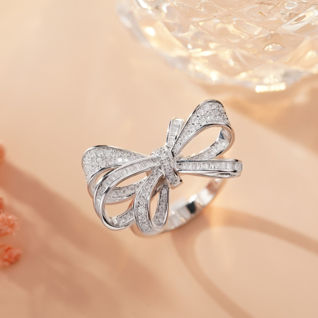 18K Diamond Bowknot Ring/Pendant jewelry - White Diamond Ring