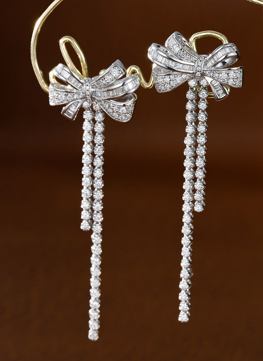 18K Diamond Bowknot Tassel Earrings - Luxury Jewelry Jeweler.Jewelry