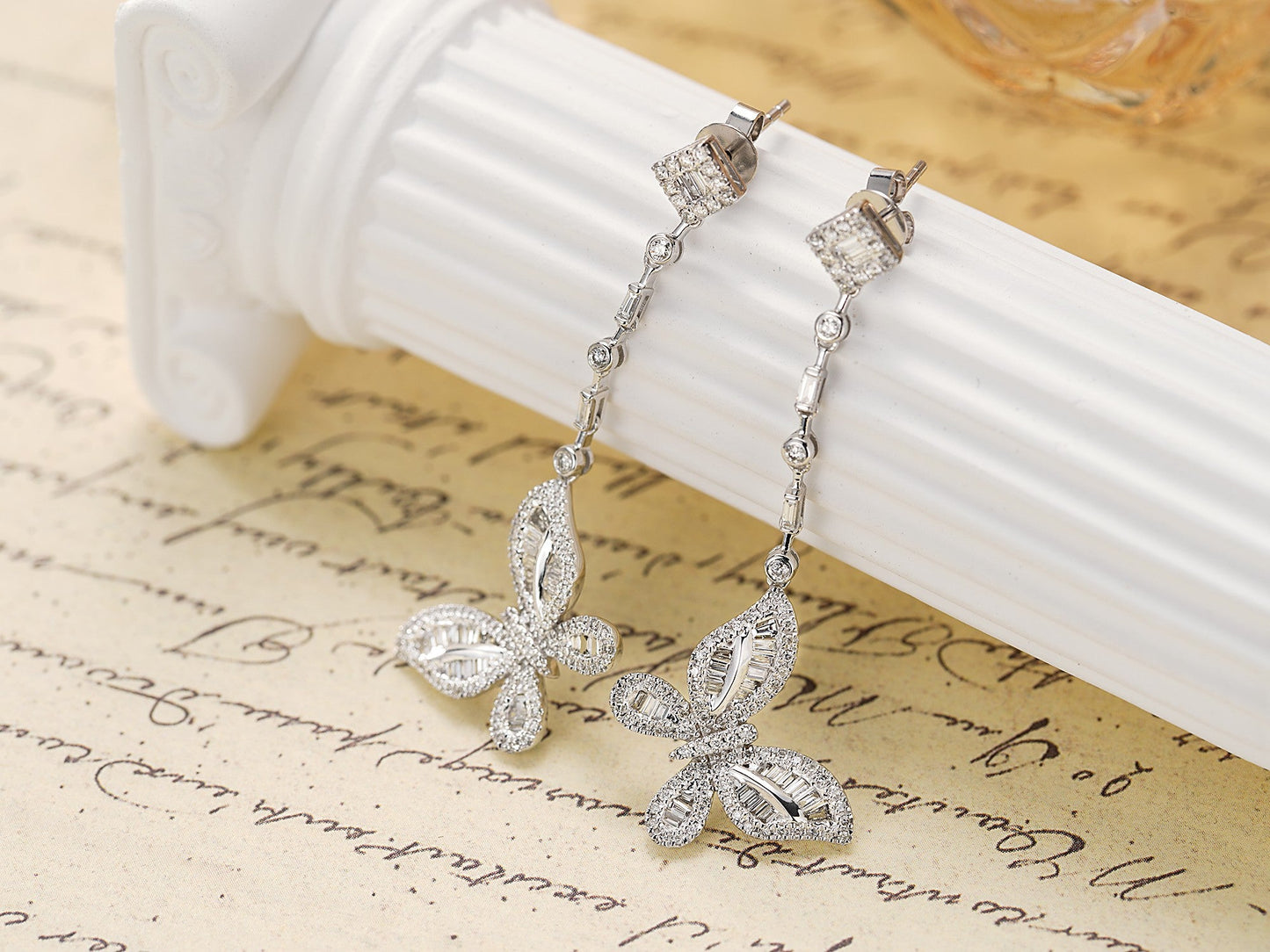 18K Diamond Butterfly Dangle Earrings - Luxury Jewelry Jeweler.Jewelry