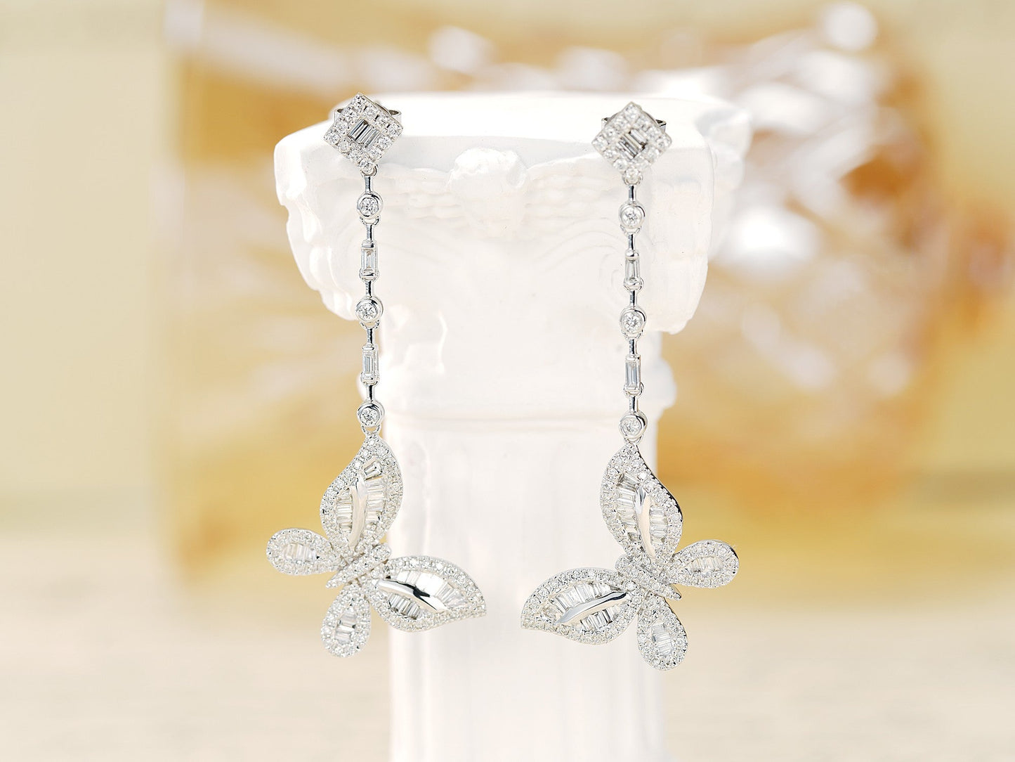 18K Diamond Butterfly Dangle Earrings - Luxury Jewelry Jeweler.Jewelry