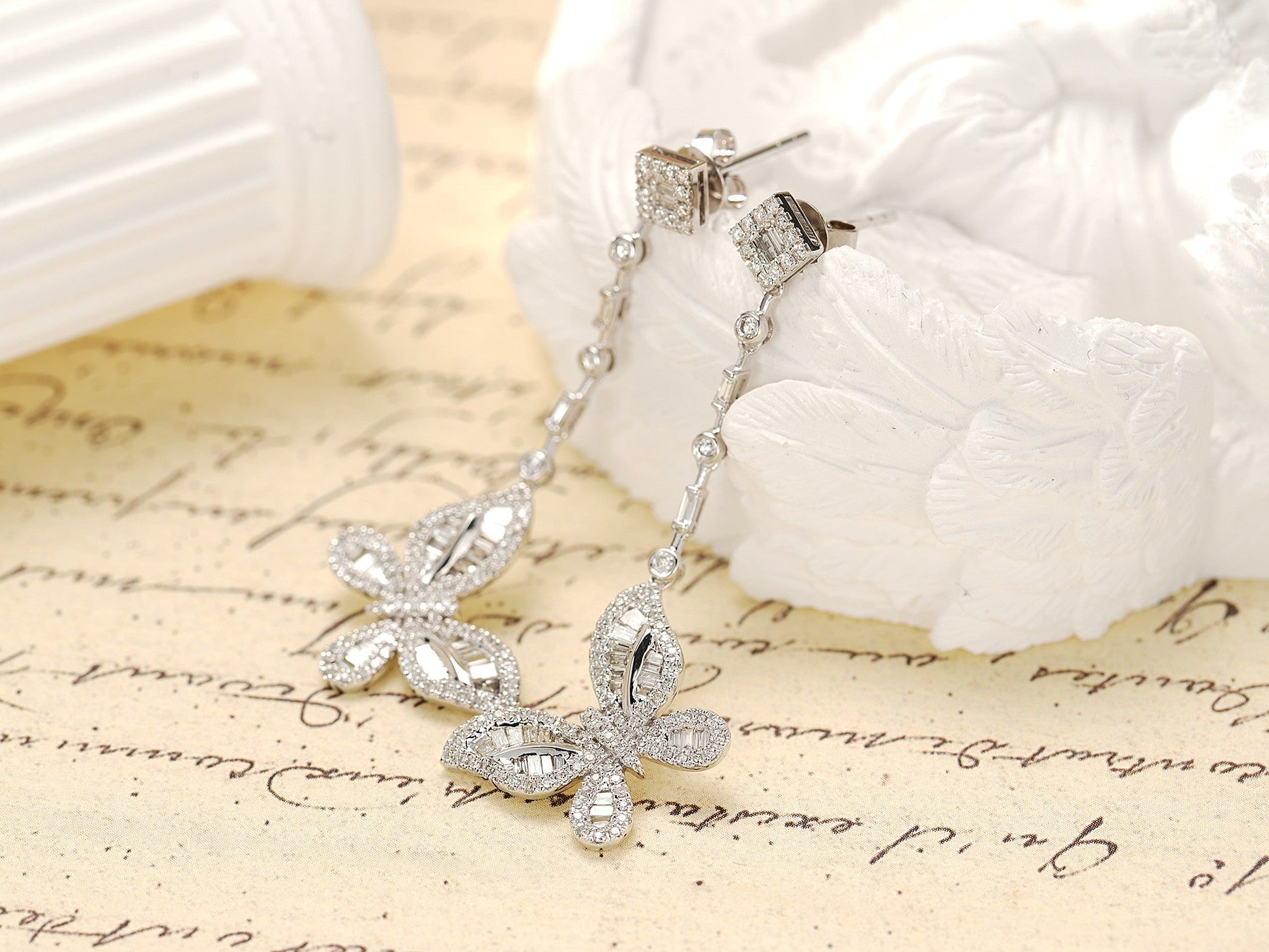 18K Diamond Butterfly Dangle Earrings - Luxury Jewelry Jeweler.Jewelry